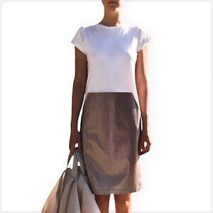 Jasmin Shokrian Ellsworth T Shirt Dress White Rose Gold Faux Leather Front S